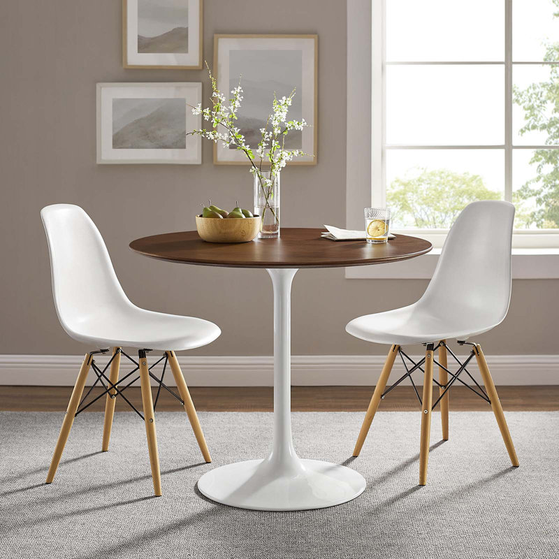 Mid-Century Modern Round Walnut and White Dining Table