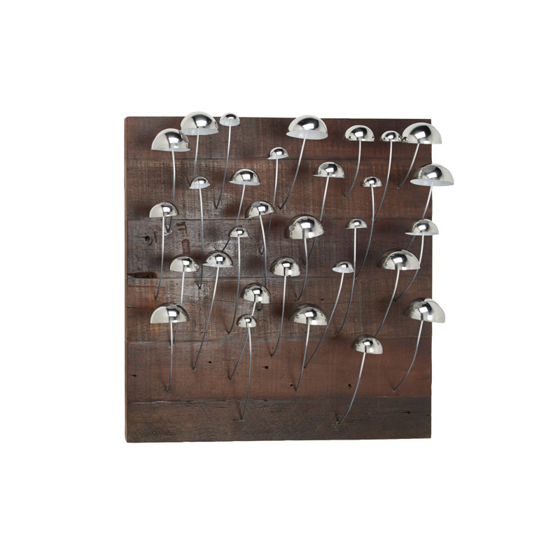 Décoration murale champignon en métal en bois récupéré carré, H 32 po x l 32 po x P 8 po