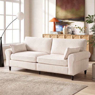 80.7" Corduroy Loveseat Sofa, 2-Seater Couch with Rolled Armrests, Iron & Wood Frame Construction, Modern Upholstered Sofa for Living Room, Apartment