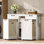 Armoire à linge, paniers à linge amovibles sur roulettes, armoire à poubelle cachée en bois avec 2 tiroirs et 3 compartiments ouverts, pour la salle de lavage