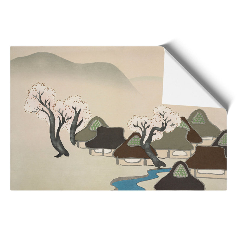 Village with Cherry Blossoms 1 Piece Painting, 42cm H x 59cm W x 0.1cm D