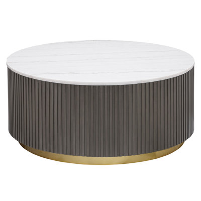Sennewald White And Charcoal Round Marble Top Coffee Table(Only Including Coffee Table)