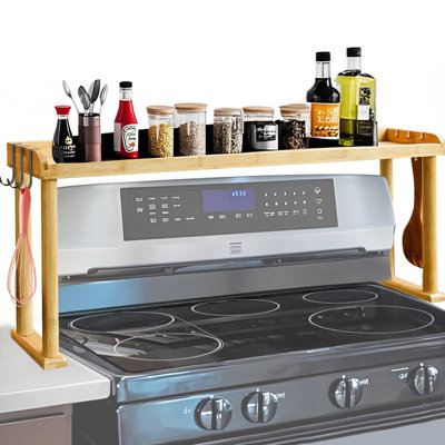 Over The Stove Spice Rack Bamboo Over The Stove Shelf For Kitchen, Spice Organizer For Top Of Stove, Bamboo