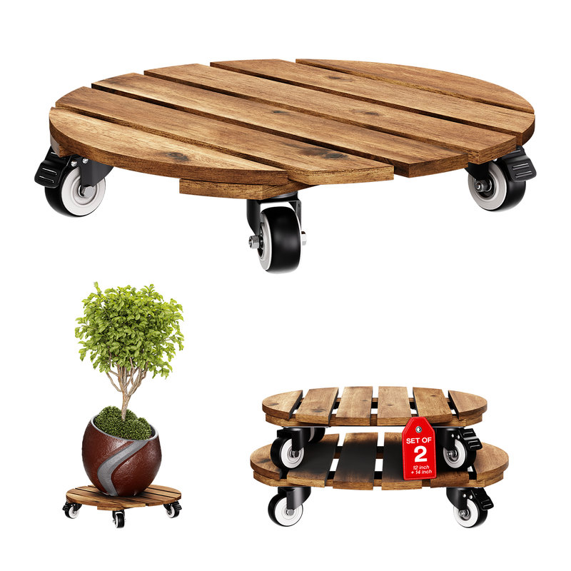 Boîtes à fleurs rondes en bois , Brun-rouge, H 3,2 po x l 14 po x P 14 po