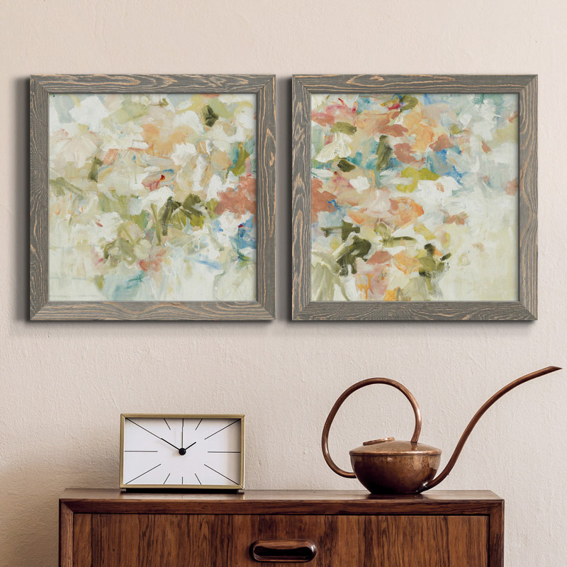 Floral Blush I - ensemble de 2 reproductions d'art sur toiles, Cadre gris, H 20 po x l 40 po x P 1,5 po