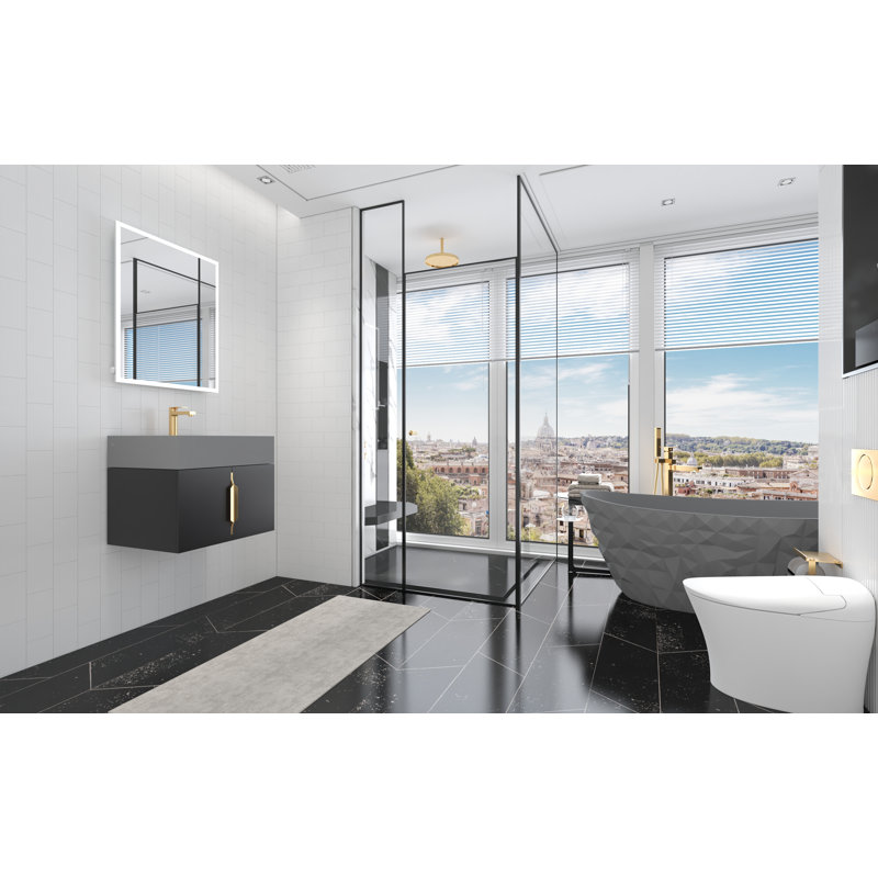 Base de meuble-lavabo mural simple 24 po Alpine, Noir / or