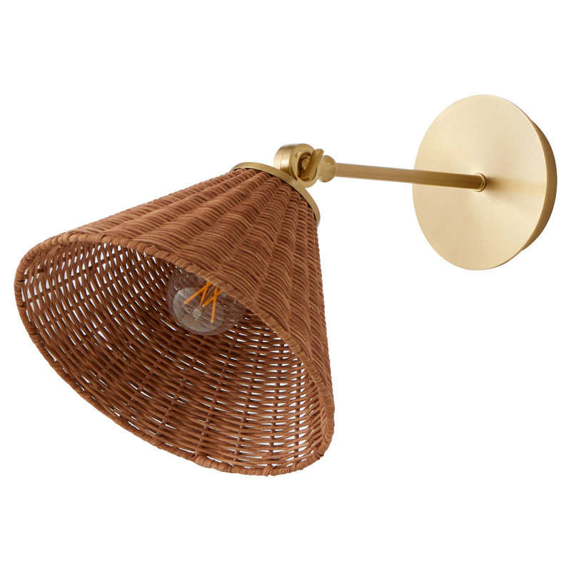 1 Light Small Wicker Wall Mount, Antique Brass