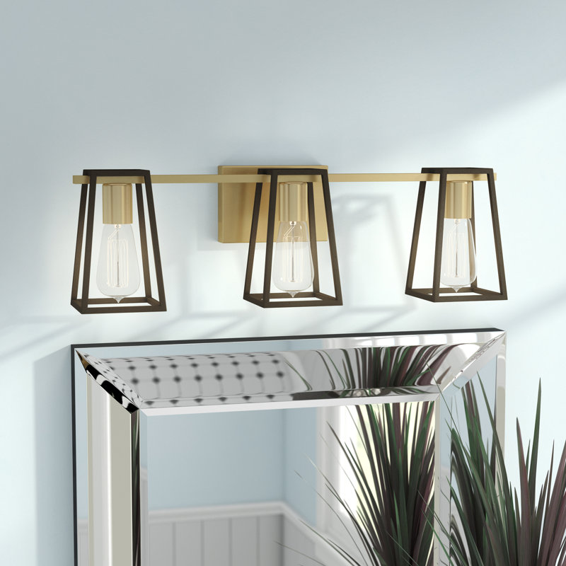 3-Light Open Cage Bath Vanity Fixture, Oil Rubbed Bronze/Heritage Brass