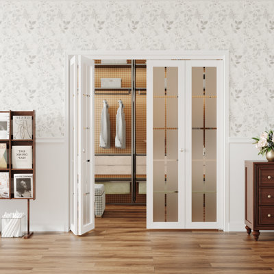 White MDF Interior Bifold Door - 10 Lite Frosted Explosion-Proof Glass with Hardware, American Style