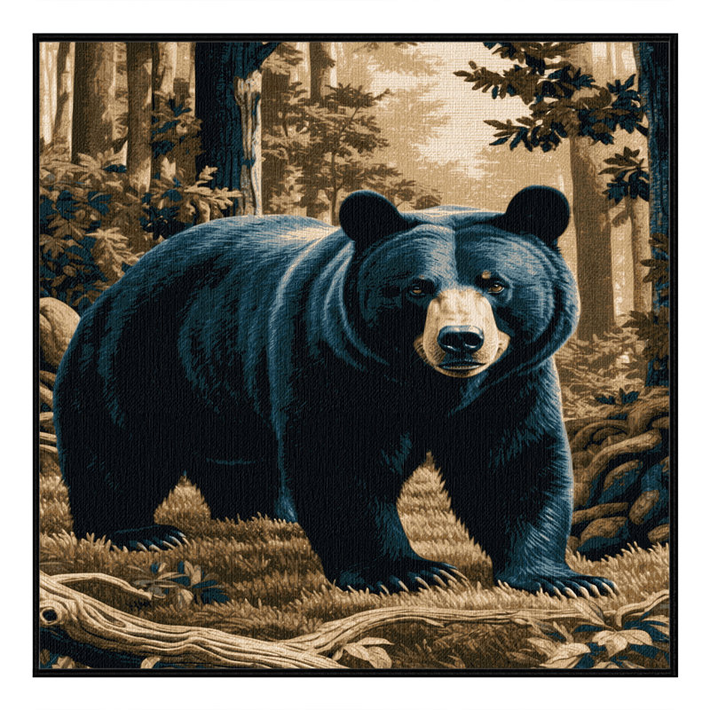 Washable Asian Black Bear Wildlife Area Rug, Square 5'
