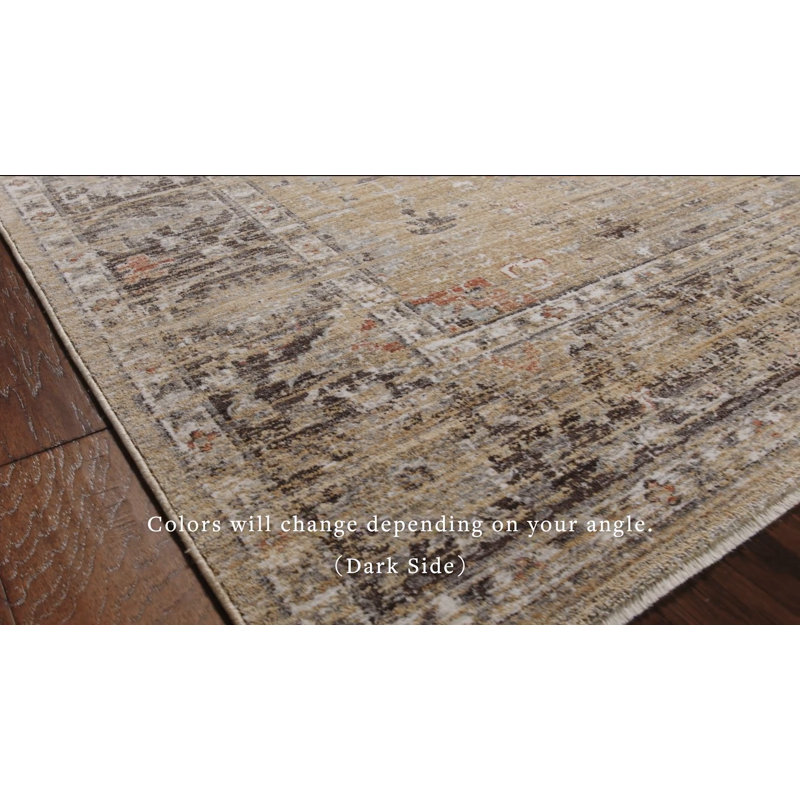 Millie Gold and Charcoal Floral Synthetic Runner Rug 3' x 8'