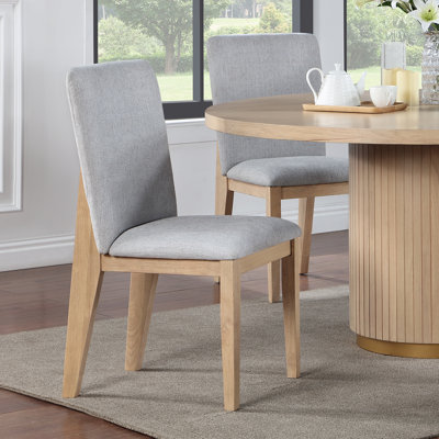 Set Of 2 Upholstered Dining Side Chairs In Gray And Oak