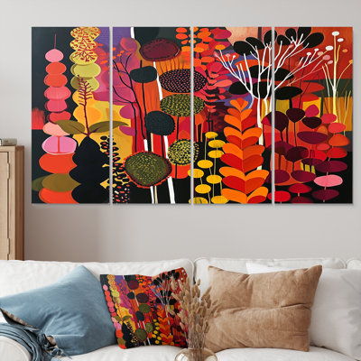 Autumn Forest Leaves Retro Illustration - Botanicals Wall Art Set 4 Piece
