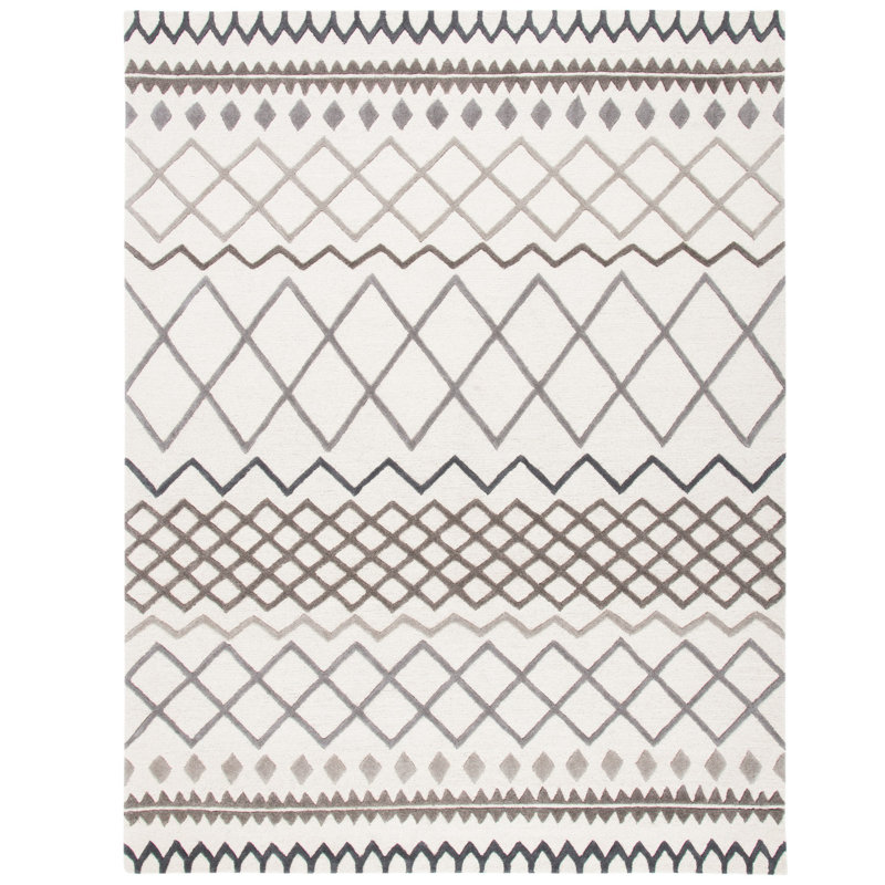 Tapis gris / beige en laine touffeté à la main Eno Southwestern, Rectangle 9 pi x 12 pi