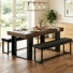 Ensemble de table de salle à manger 4 personnes avec table de salle à manger extensible rectangulaire et 2 bancs rembourrés