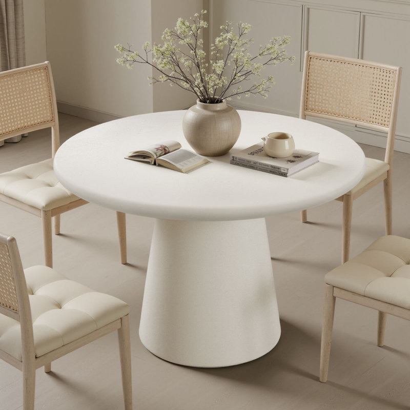 Modern Concrete Round Dining Table With Pedestal Base, White