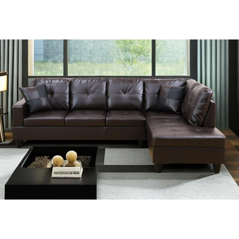 Canapé modulaire en cuir 2 pièces Bawan, Similicuir brun, Accoudoir à droite (vu de face)