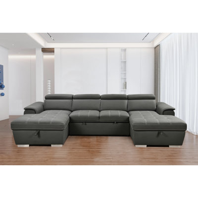 Canapé-lit en U gris anthracite | lit surdimensionné 2-en-1 coulissant | méridienne à double rangement | parfait pour les salons modernes