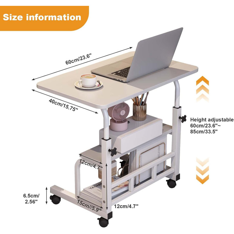 Bureau à domicile à roulettes sur roulettes, Blanc 60 x 40 cm