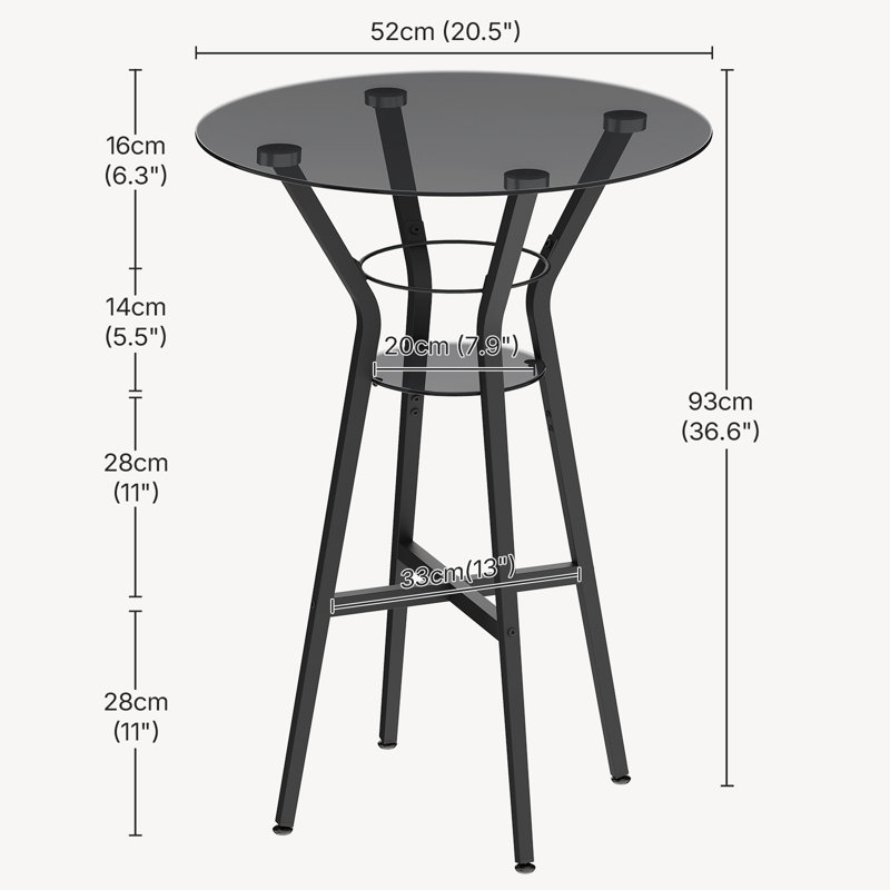 2-tier Glass Round Dining Table,Round Cocktail Table,Bar Height for Kitchen