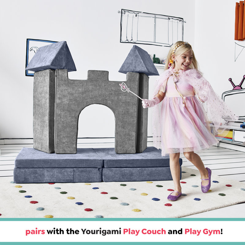 Château de jeu en mousse Yourigami pour enfants et tout-petits, 2 pièces, Gris montagne