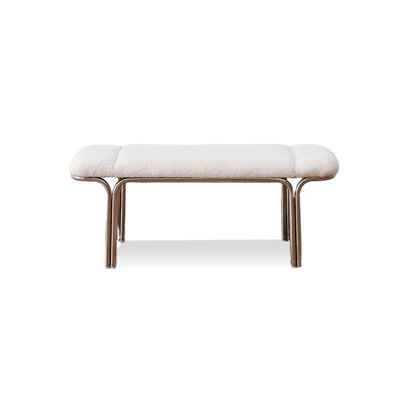 White Velvet Upholstered Silver Stainless Steel Bench