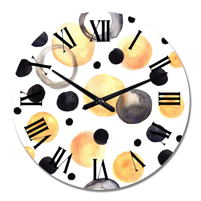 Horloge murale à motifs noirs et jaunes sur fond blanc, Grand