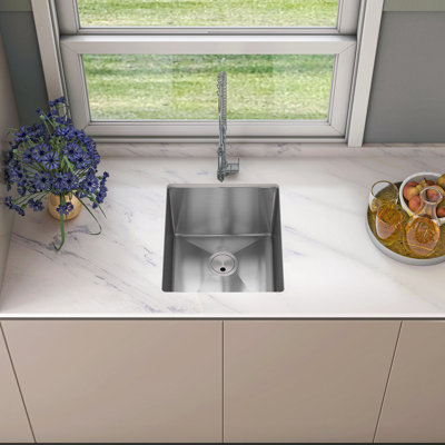 Sinber 16" x 18" Undermount Single Bowl Kitchen Sink, 18-Gauge T304 Stainless Steel, Satin Finish
