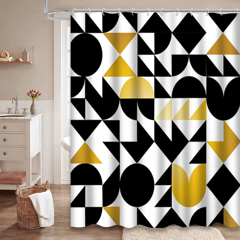 Rideau de douche géométrique noir et blanc avec 12 crochets, L 72 po x l 84 po