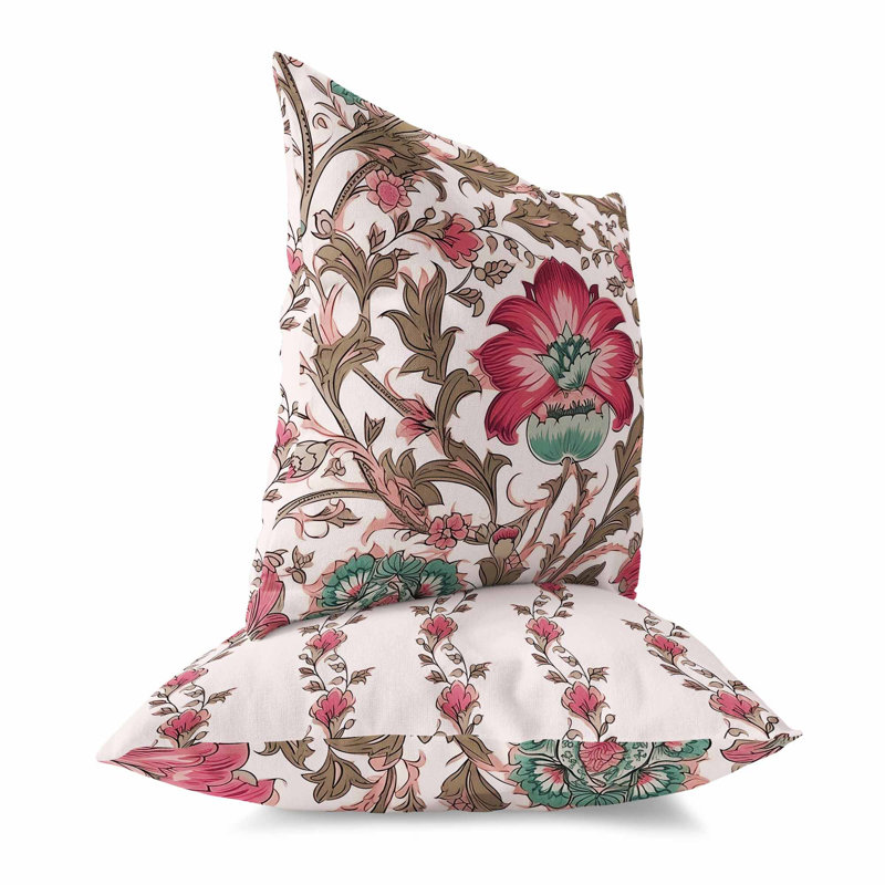 Coussin Mughal Era Garden Treasures Broadcloth, Rose / brun clair, H 18 po x l 18 po