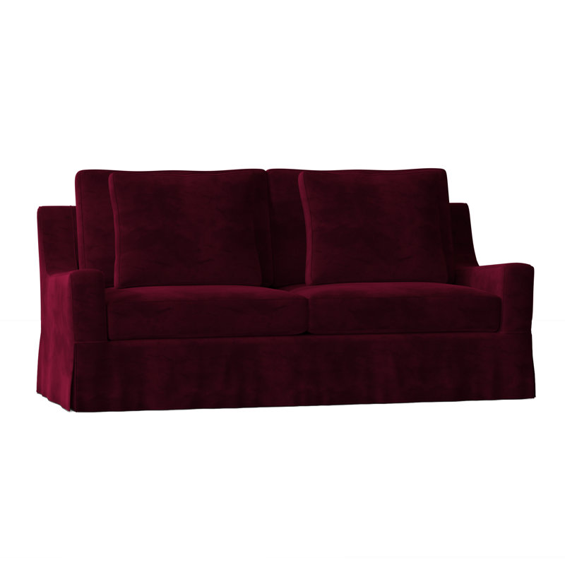Canapé à accoudoirs carrés Nancy, Velours bourgogne, Plumes / duvet, 72 pouces