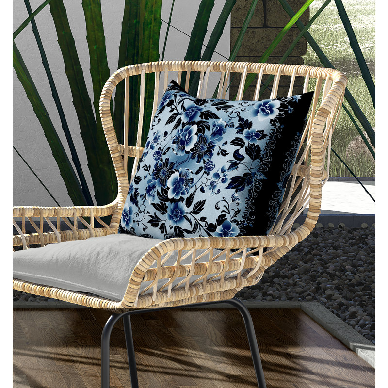 Floral Outdoor Reversible Throw Pillow, 16" H x 16" W