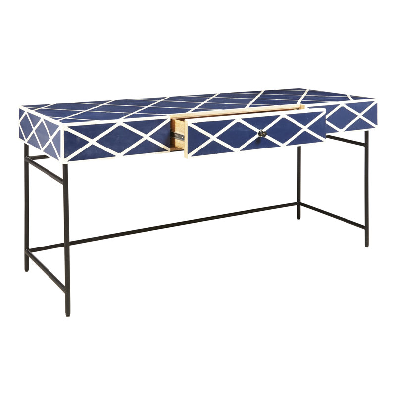 Navy Blue and White Bone Writing Desk with Drawer
