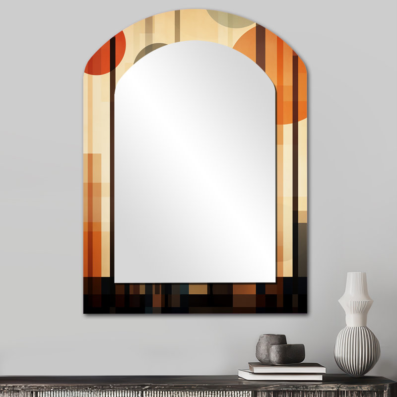 Jaune et noir, piste géométrique pour femme - grand miroir mural arqué sur métal, 34 po x 25 po