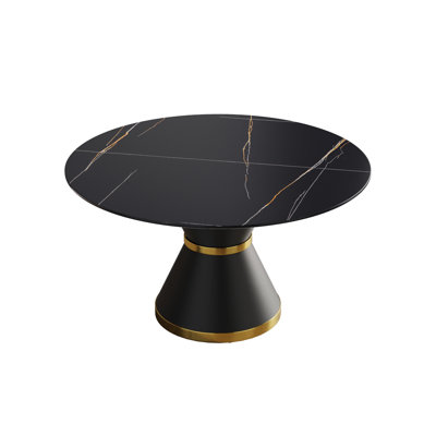 Modern Artificial Stone Round Black Carbon Steel Base Dining Table-Can Accommodate 6 People (Only Tables, No Chairs)