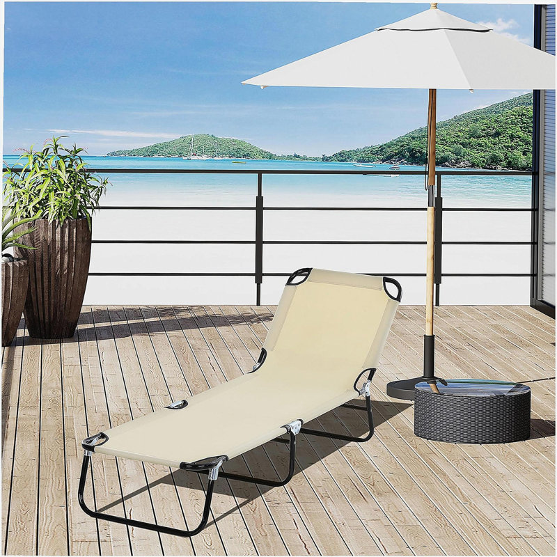 Foldable Outdoor Chaise Lounge Chair, 5-Level Reclining Camping Tanning Chair with Strong Oxford Fabric for Beach, Yard, Patio, Pool, Beige