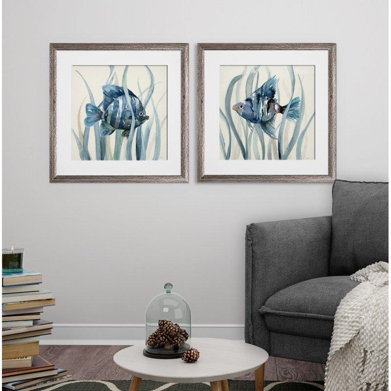 " Fish " 2 - Pieces, Brown Framed