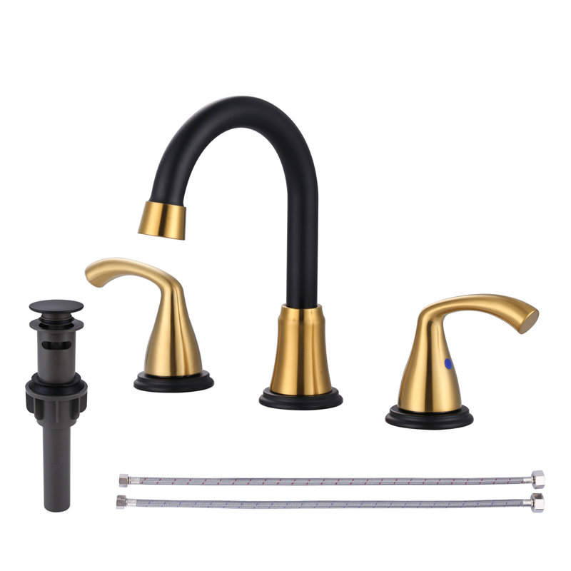 Widespread Faucet Bathroom Faucet with Drain Assembly, Matte Black/Gold