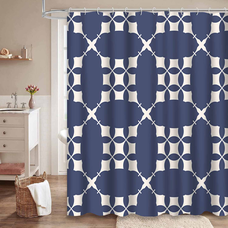 Rideau de douche abstrait géométrique bleu marine à 12 crochets, L 72 po x l 84 po