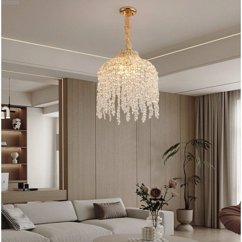 Lustre en cristal de 16 pouces avec cascade de perles de raisin en cascade, or, 24 pouces