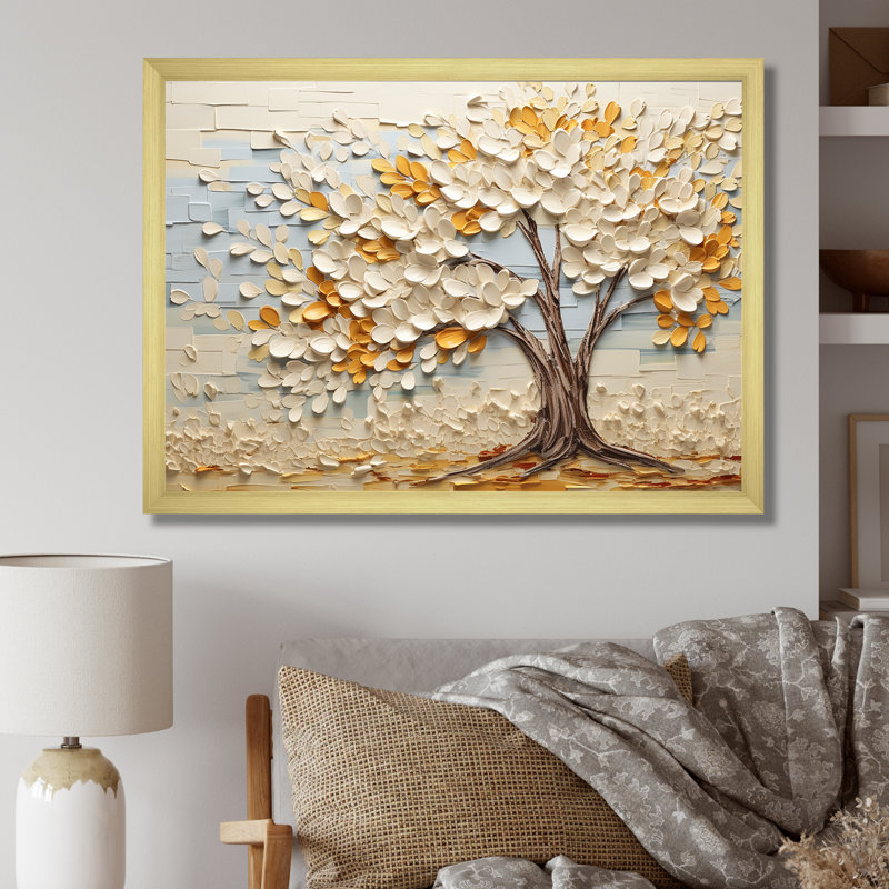 Minimalisme américain Basswood Tree IV - arbre, décoration murale, H 30 po x l 40 po x P 1,5 po, Cadre doré à coins fermés