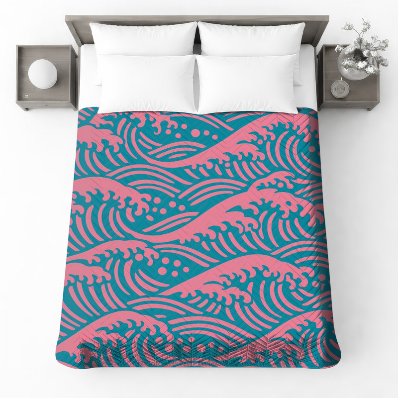 Couvre-lit matelassé Pink Ocean Waves toutes tailles, Full / Double