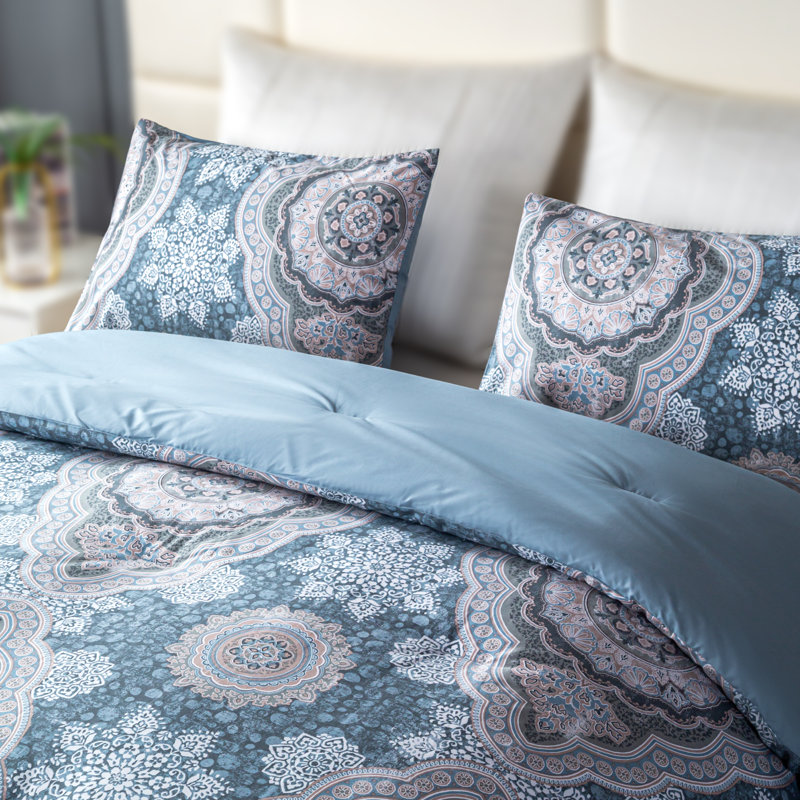 Ensemble d'édredon imprimé avec housse 100% coton, Édredon grand + 2 taies d'oreiller standard