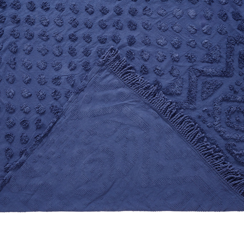 Ensemble de couvre-lit simple en chenille 100% coton Heirloom Collection, couvre-lit à médaillon traditionnel avec taie décorative assortie, certifié OEKO-TEX, doux, respirant, lavable à la machine, toutes saisons, bleu marine