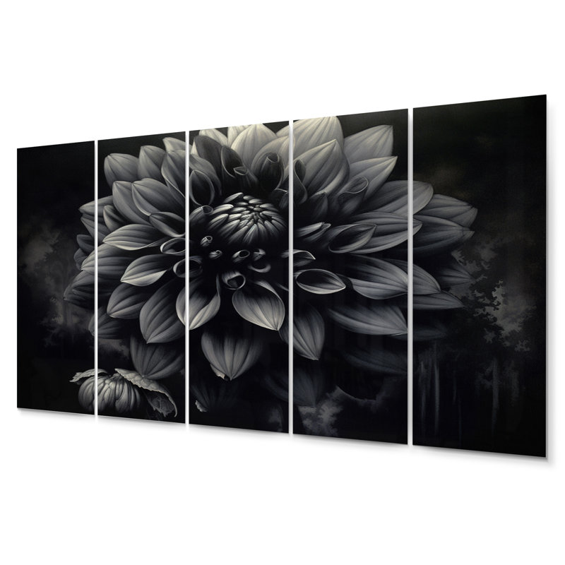 Palette de dahlia noir et blanc - ensemble d'art mural en métal Dahlia