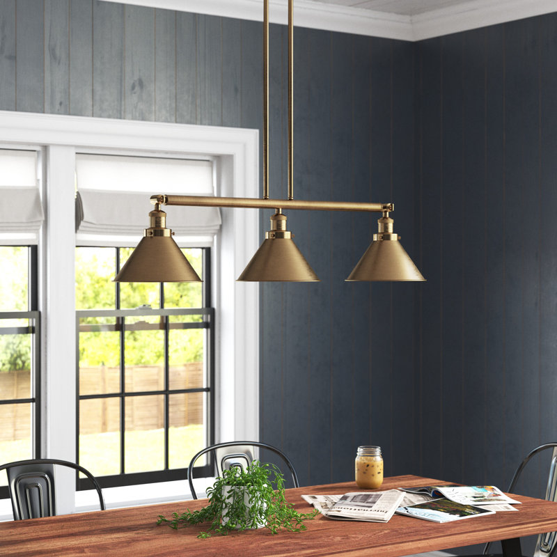 Luminaire suspendu linéaire à 3 lumières pour îlot de cuisine Paylor, Bronze huilé, Bronze huilé, Ampoule non incluse