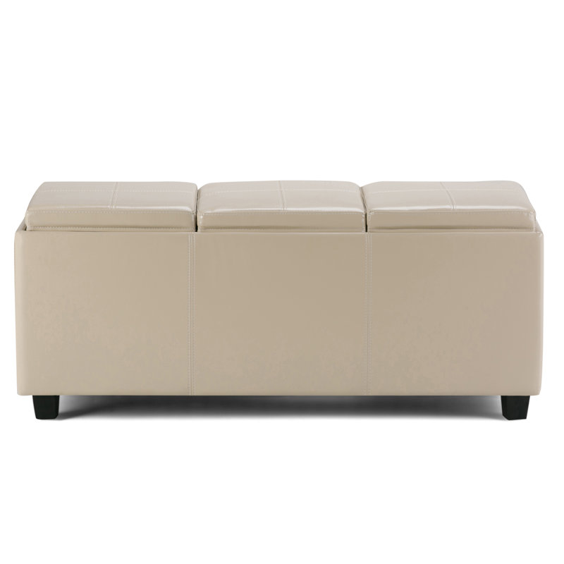 Avalon 42"W Upholstered Contemporary Rectangular Flip-Top Storage Ottoman with Hidden Storage, Satin Cream Vegan Faux Leather