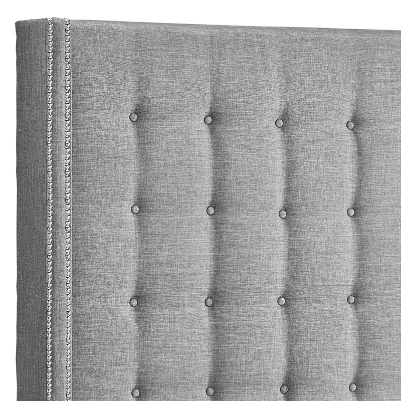 Kaster Upholstered Headboard, Pewter Grey Linen, Queen