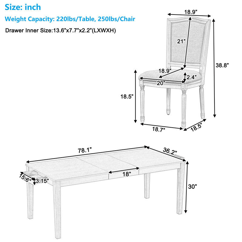 Ensemble repas pour 6 personnes, Gris foncé / Blanc, Gris / Blanc