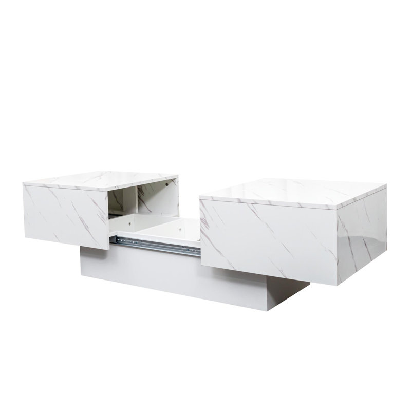 Table basse avec plateau coulissant, table centrale avec compartiment de rangement caché, table extensible pour le salon